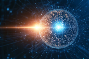 Fototapeta premium Planet shaped as glowing lightbulb symbolizing knowledge energy and fusion of intelligence and cosmos 