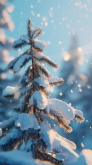 Snow-Covered Pine Tree in a Winter Wonderland