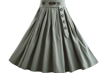 Pleated, light green skirt with buttoned belt at the waist