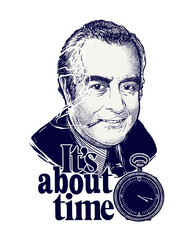 Portrait of a Man Smoking with Pocket Watch and Text " It's About Time cigarette isolated on a transparent background