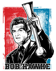 Portrait of Bob Hawke holding a ceremonial sword Keywords: Bob Hawke, Australia, politician isolated on a transparent background