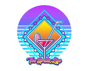 Retro Martini Cocktail with Neon Geometric Design drink beverage isolated on a transparent background
