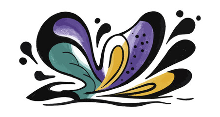 Obraz premium Abstract floral composition with brush strokes in vibrant colors isolated on black background