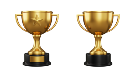 Two golden trophies with star emblem reflecting success and achievement