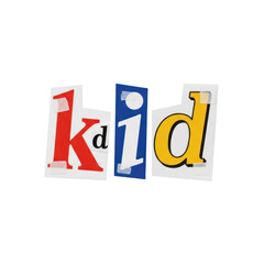 Creative ransom note style text spelling out the word KID, perfect for playful design projects and marketing needs