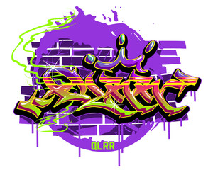 Vibrant Graffiti Art with Purple Brick Wall and Neon Accents urban street art isolated on a transparent background