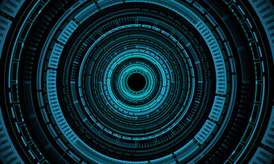 Abstract data security blue circuit board technology connected lines electronics elements computer motherboard chip processor semiconductor digital on black background vector