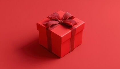Fototapeta premium Red Gift Box With Coordinating Red Ribbons And Bow For A Stunning Presentation Of Your Special Gift. The Perfect Package For Any Occasion.
