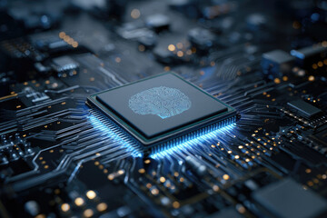 
AI and Artificial Intelligence Chip on Circuit Board: CPU Processor Technology Concept.