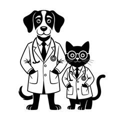 Cute Dog and Cat Doctors in Lab Coats