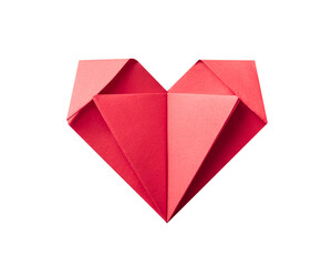 Isolated Red Origami Heart Made Of Paper On Transparent Background. Concept Of DIY Valentine&rsquo;s Gift, Love Symbol, Craft Project For Kids, Romantic Decoration, And Paper Holiday Design