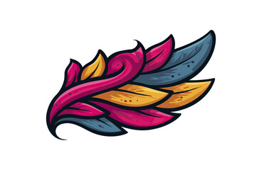 Abstract feather design in vibrant colors isolated on black background