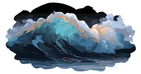 Digital art illustration of a large ocean wave