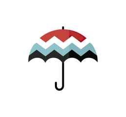 Decorative umbrella design with red and blue patterns on black background