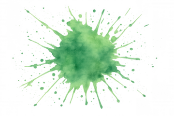 Green emerald watercolor splash creating abstract art with paint splatter isolated on transparent background