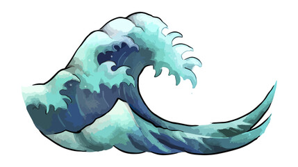 Stylized ocean wave illustration blue and turquoise watercolor isolated element