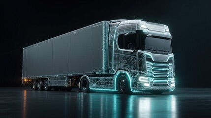 Digital twin truck representing advanced autonomous transportation and smart logistics