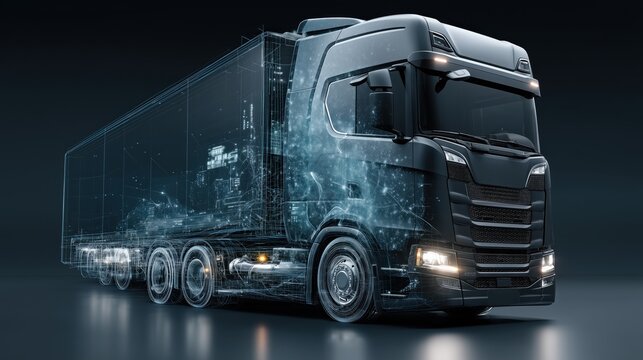 Modern truck integrating digital twin technology for advanced logistics and smart transportation
