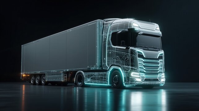 Digital twin truck representing advanced autonomous transportation and smart logistics
