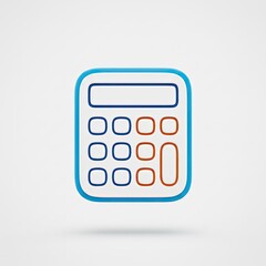 Modern Flat Icon of a Digital Calculator with a Blue Border and Orange Buttons Displaying a Blank Screen Isolated on a White Background with Subtle