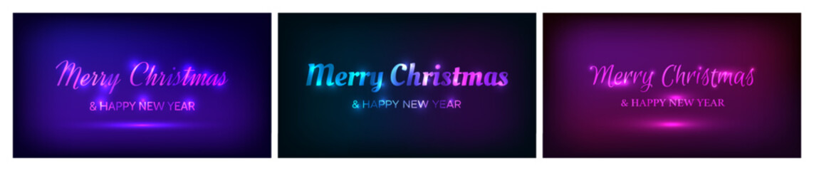 Merry Christmas and Happy New Year neon background