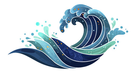 Stylized wave illustration against black backdrop