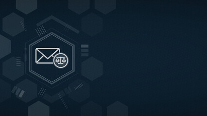 Email and Digital Communication Law Icon with Envelope and Scales of Justice on Dark Background