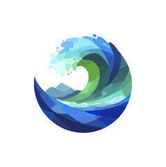 Abstract wave illustration geometric design with blue and green hues on black background