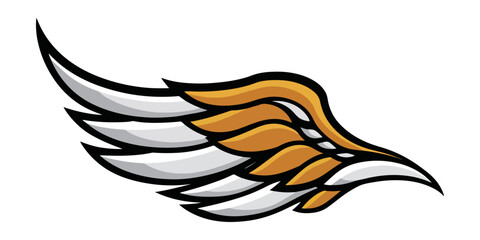Wing illustration in gold and white on black background