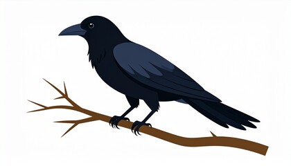 Raven on Branch: A striking raven perches on a branch, its sleek black plumage contrasting against a natural setting, embodying intelligence and mystery.