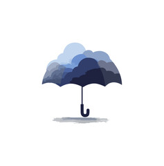 Stylized umbrella with cloudy sky design against black background