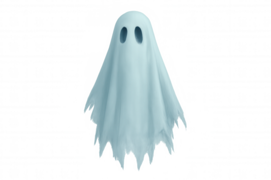 Ghost character floating depicting a scary spirit and spooky paranormal ideas for halloween. Transparent background
