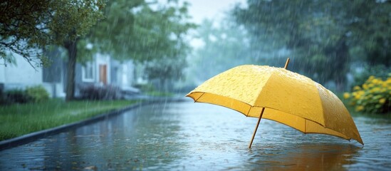 Yellow Umbrella in the Rain