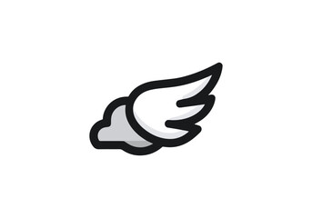 Wing symbol in white and grey with black outline on black background