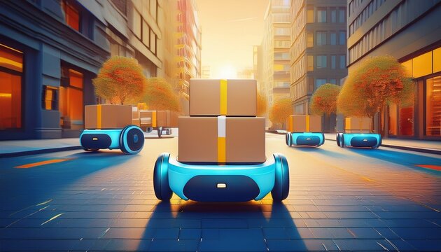 autonomous delivery robots reshape logistics offering fast and reliable services in urban areas ai and automation in modern delivery copy space available concept delivery robots on town