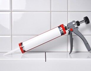 Caulking Gun Near Bathroom Tiles &ndash; Home Repair in Progress