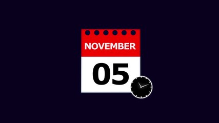 November 5th Calendar Page with Clock Icon on Dark Blue Background date