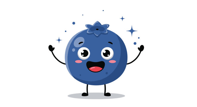 A happy blueberry character with a cheerful expression and sparkling eyes.