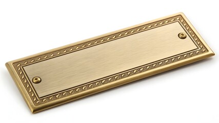 Ornate brass nameplate with decorative border and screw fasteners