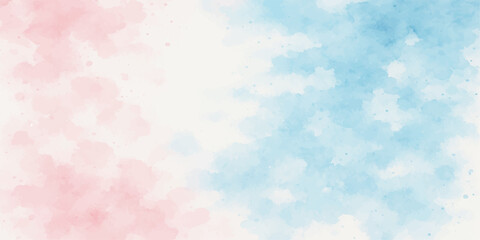 Abstract blue sky and clouds watercolour background with a soft light bokeh texture