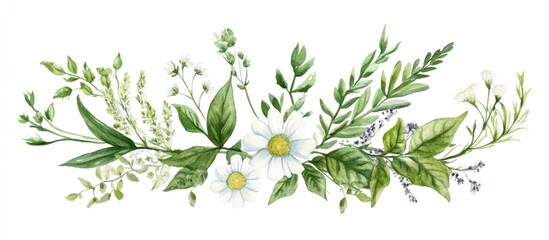 Watercolor Floral Wreath with Daisies