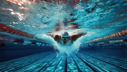 Elite Swimmer Competing In An Indoor Swimming Race