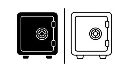A set of two bank safe icons, one depicted as a solid black glyph and the other as a simple outline.