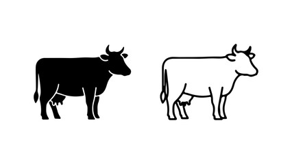 Two cow icons, a black silhouette and a white outline version, isolated on a white background.