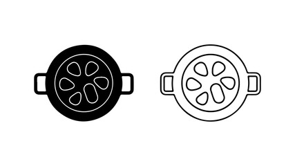 A set of cooking pot icons, one solid and one outline, showing food from a top-down perspective.