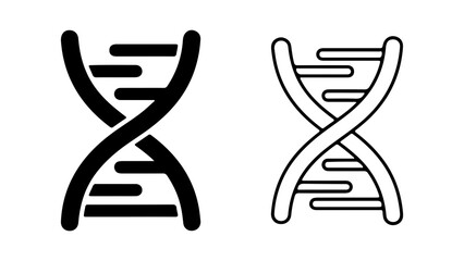 Two simple icons of a DNA double helix structure, one solid black and one as a white outline.