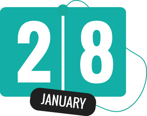 28 January Daily Calendar Icon 3d style red and white with light blue background