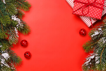 Christmas background with snowy fir tree branches