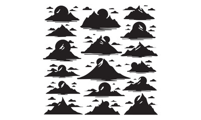 Fototapeta premium Collection of Hand-Drawn Mountain Peaks and Hill Silhouettes