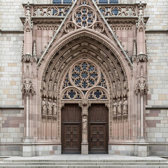 Obraz premium Ornate Gothic Cathedral Entrance with Rose Window